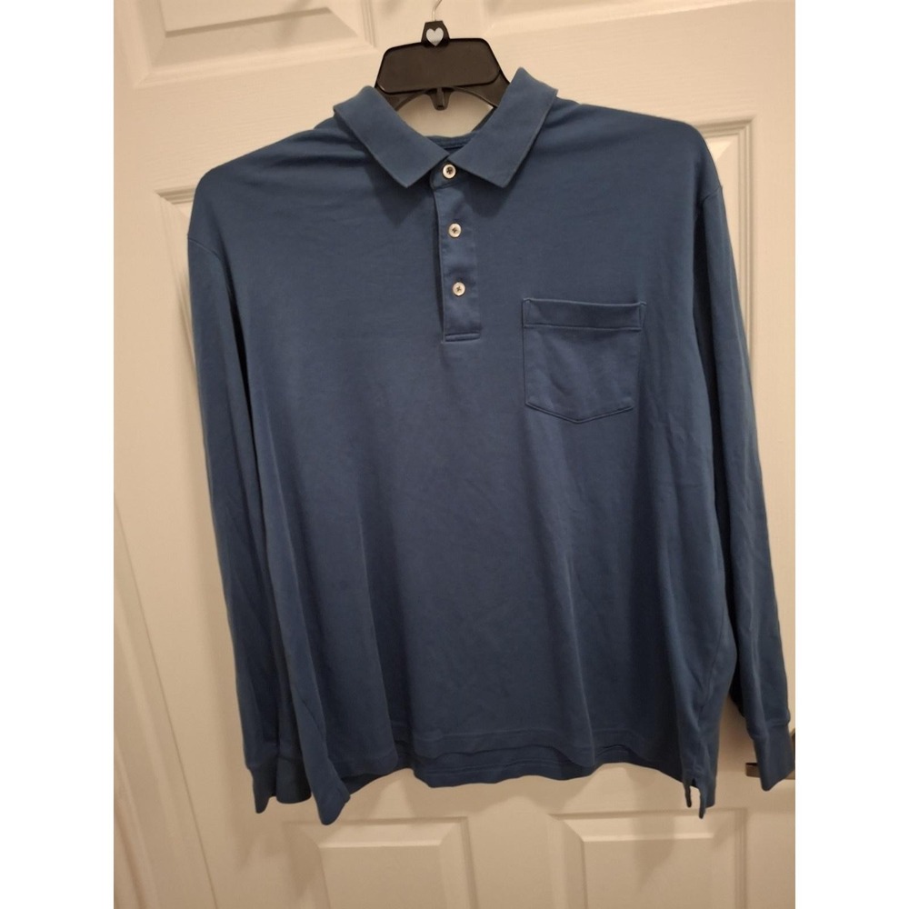 3/$15 Lands' End XL Blue Long Sleeve Traditional Fit Preppy‎ American Polo Shirt